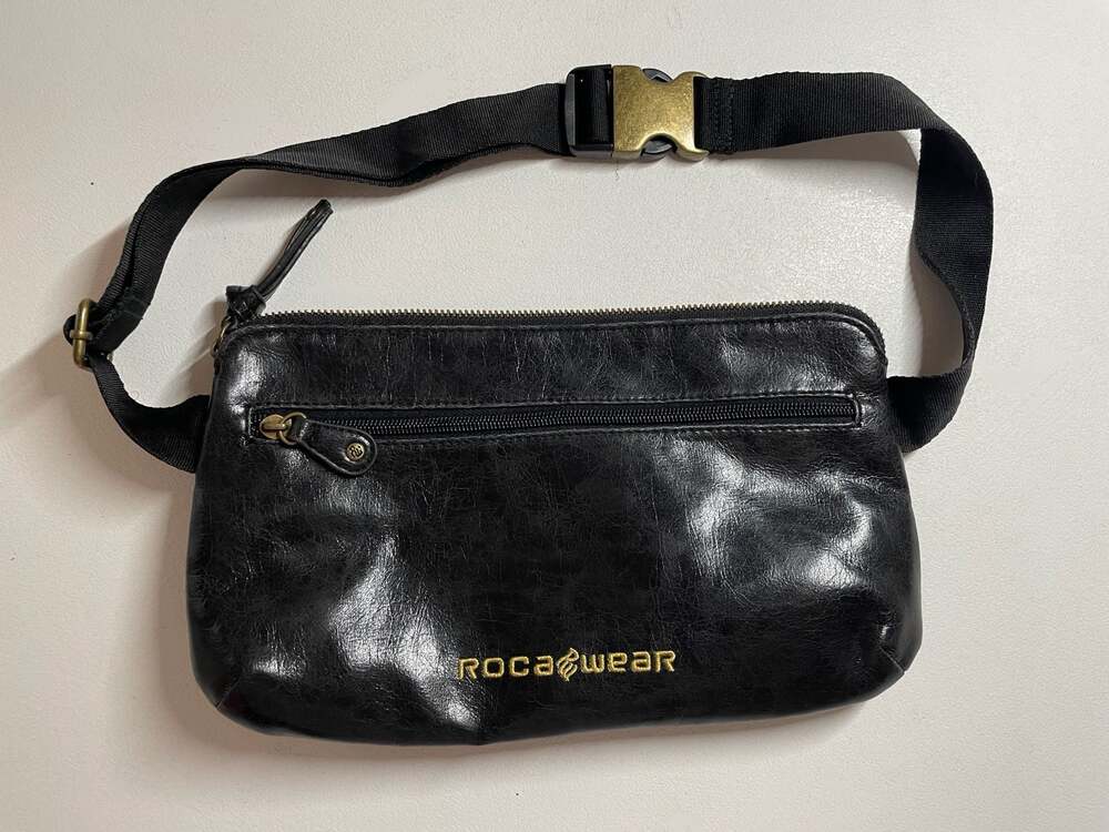 Vintage Rocawear Y2K Black Faux Leather Belt Bag Fanny Pack